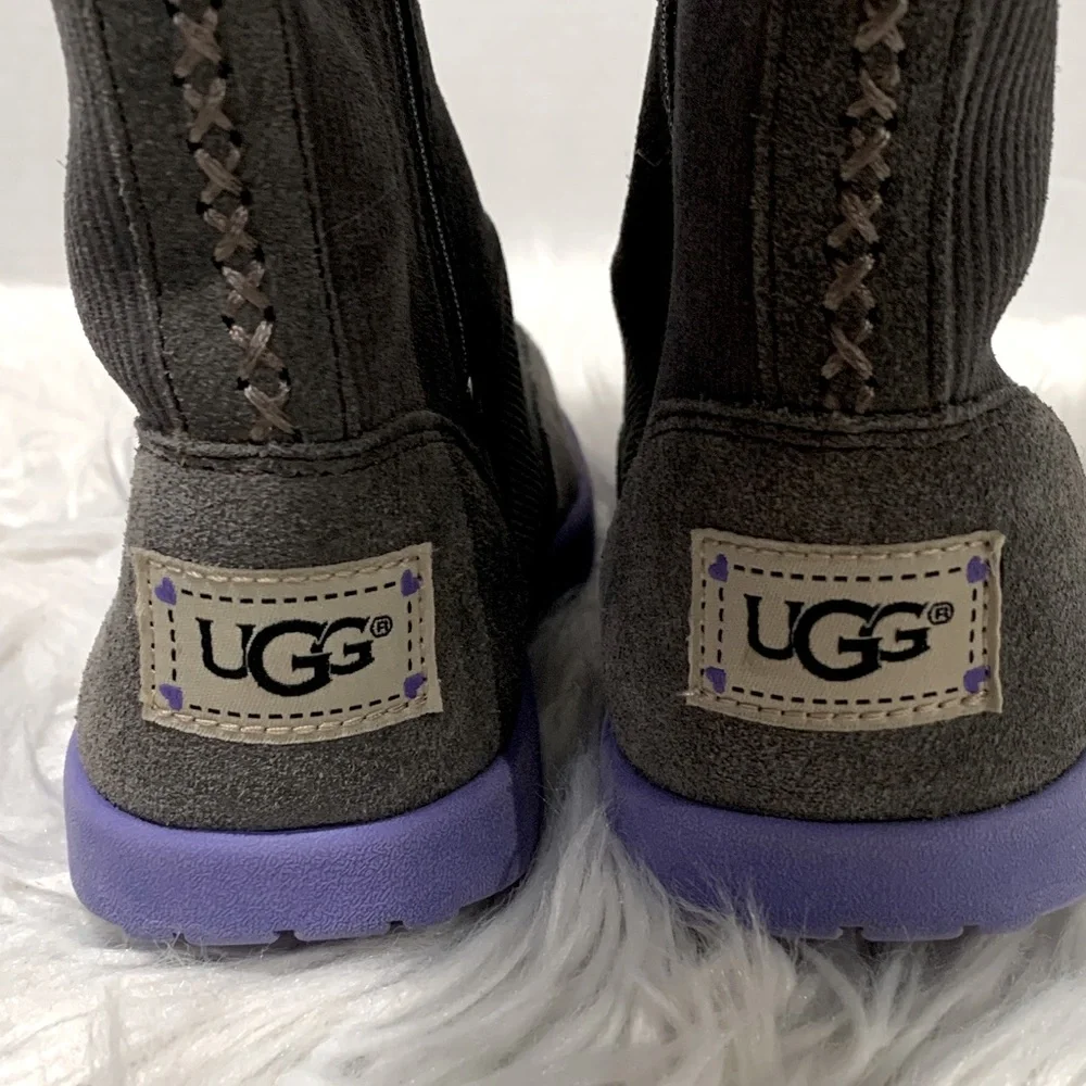 UGG Gray Boots with Cream Fur and Purple Soles